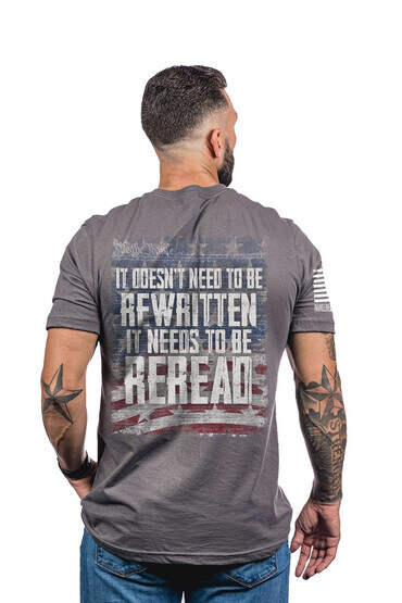 Nine Line ReRead Not ReWritten Short Sleeve T-Shirt in Heather grey with graphic on back